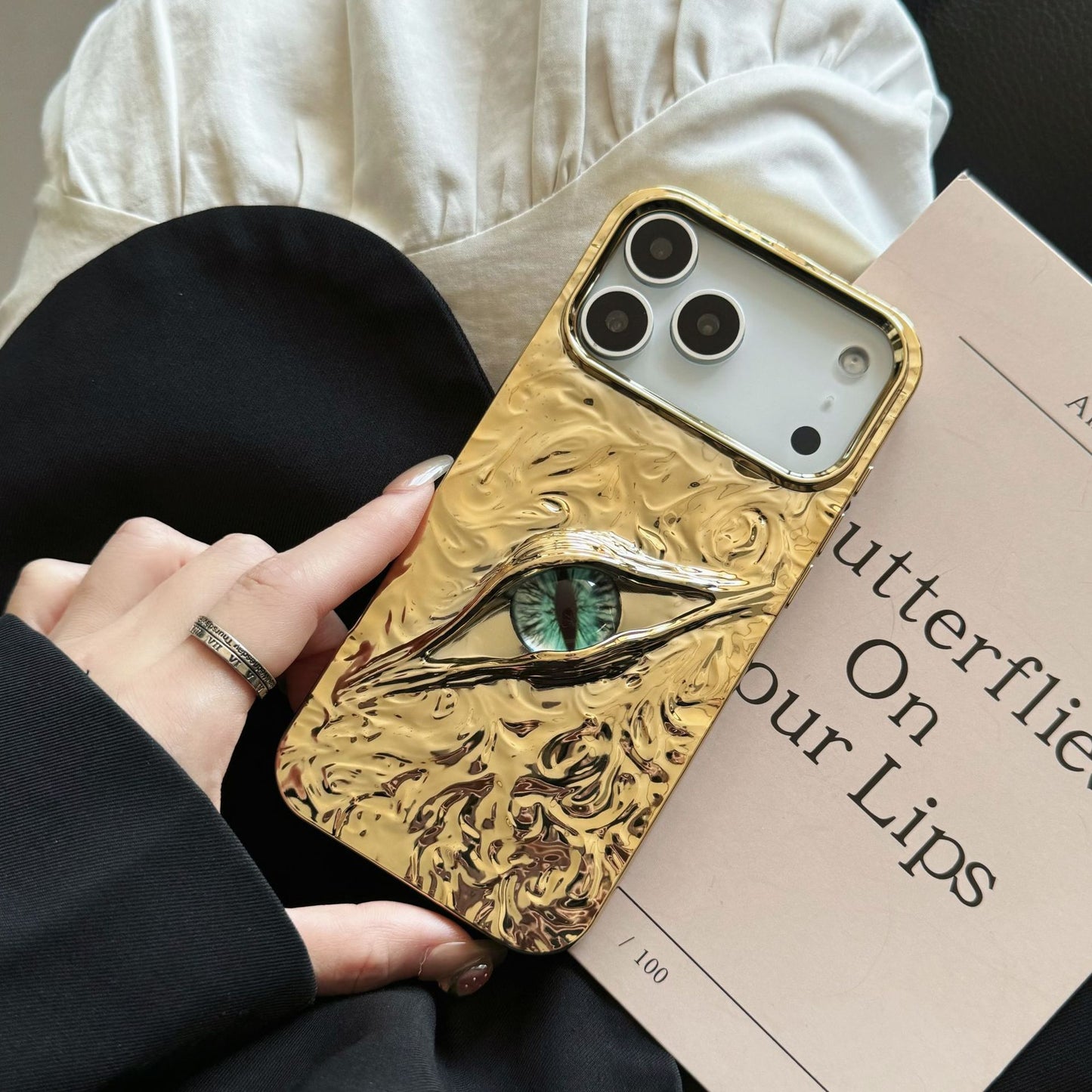 High-grade Electroplated Tin Paper Pattern Stereo Eyes Phone Case